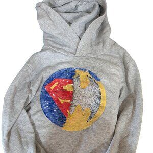 H&M DC Batman / Superman Sequin Grey Sweatshirt Boys Size 8-10